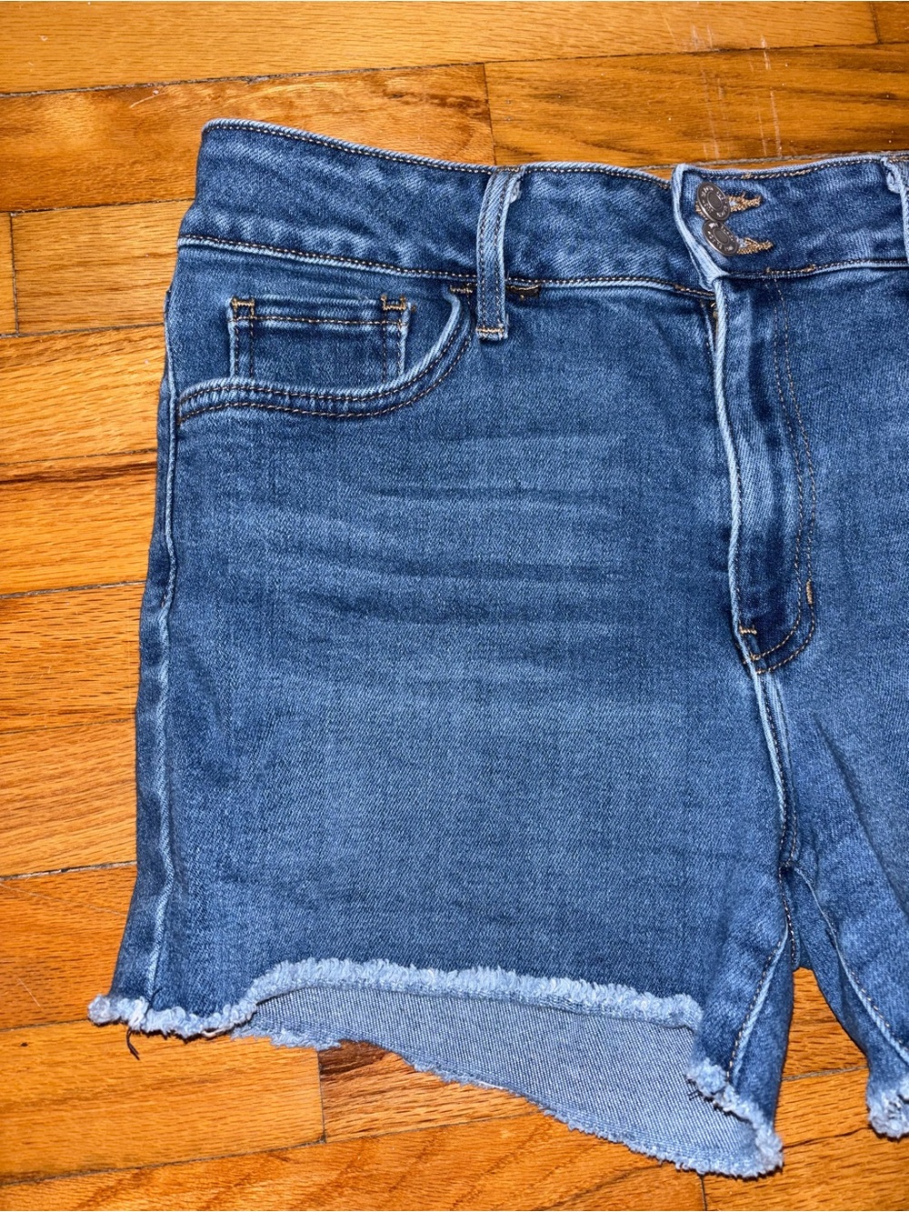 Just Black Dark Blue High-Rise Denim Cutoff Shorts with Raw Hem